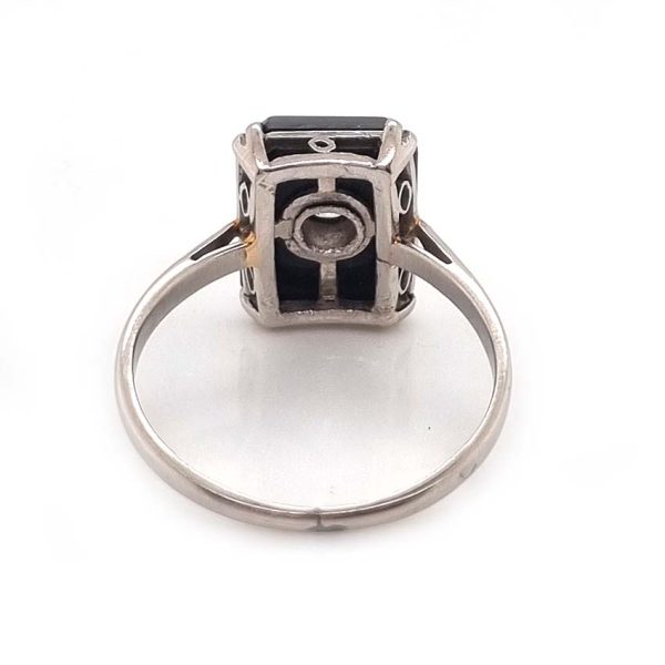 Art Deco 0.25ct Old European Cut Diamond and Onyx Plaque Tablet Ring in Platinum
