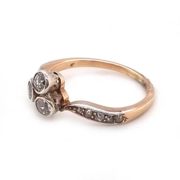 Edwardian Antique Diamond Trefoil Engagement Ring in Platinum and 18ct Yellow Gold