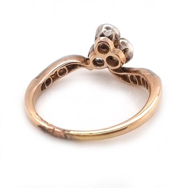 Edwardian Antique Diamond Trefoil Engagement Ring in Platinum and 18ct Yellow Gold