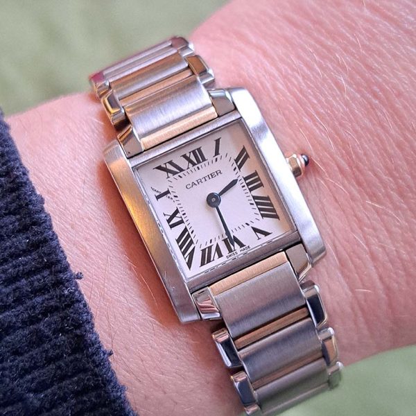 Vintage Ladies Cartier Tank Francaise 2384 Steel and Gold Watch with Box, stainless steel and 18ct yellow gold quartz movement Cartier box booklet papers