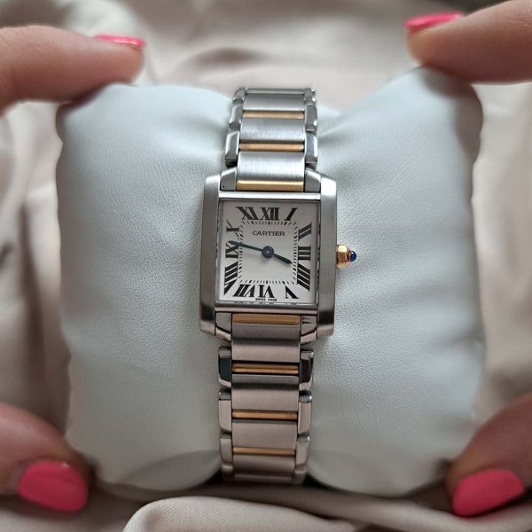 Vintage Ladies Cartier Tank Francaise 2384 Steel and Gold Watch with Box, stainless steel and 18ct yellow gold quartz movement Cartier box booklet papers