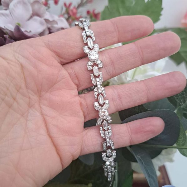 Vintage Diamond X Cross Link Bracelet, 9 carat total, set with 9 carats of transitional-cut, old-cut, square princess-cut and long hexagonal facetted cut diamonds in 14ct white gold