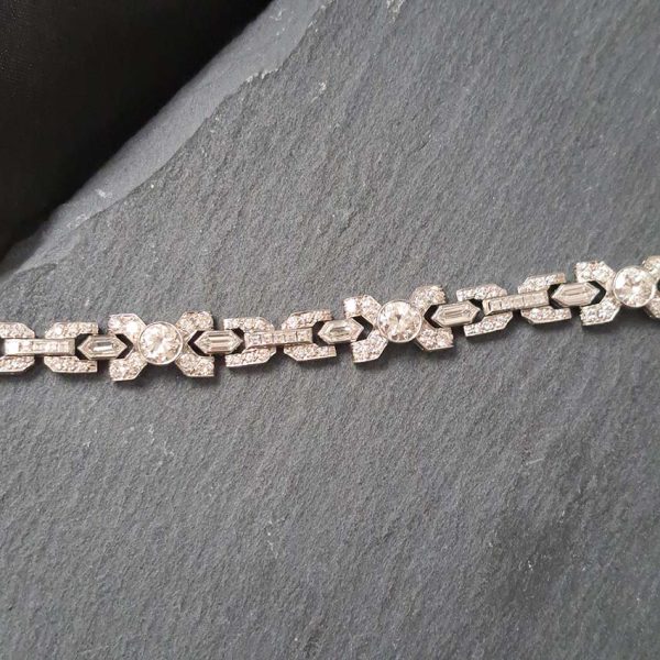Vintage Diamond X Cross Link Bracelet, 9 carat total, set with 9 carats of transitional-cut, old-cut, square princess-cut and long hexagonal facetted cut diamonds in 14ct white gold