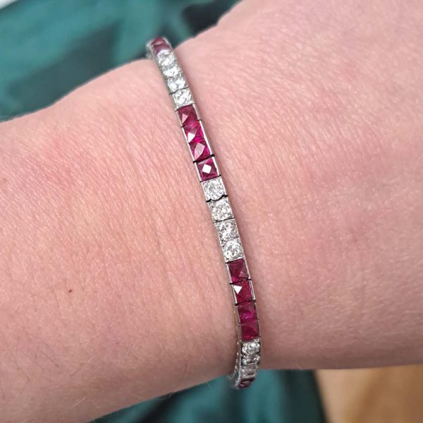 Antique Vintage Art Deco Charles Holl 5ct Ruby and Diamond Line Bracelet