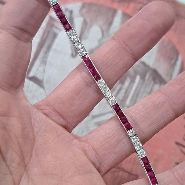 Antique Vintage Art Deco Charles Holl 5ct Ruby and Diamond Line Bracelet