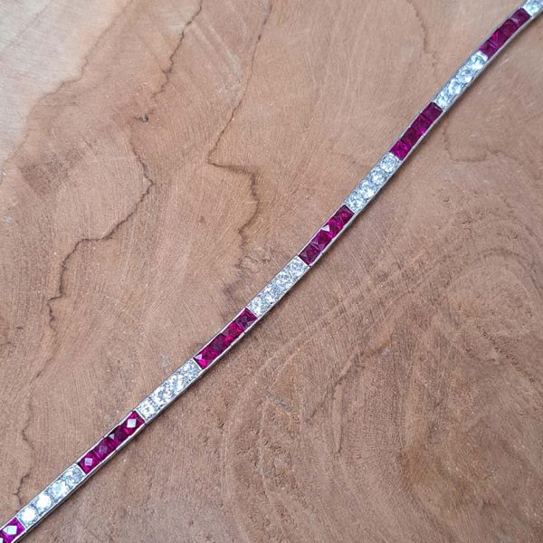 Antique Vintage Art Deco Charles Holl 5ct Ruby and Diamond Line Bracelet