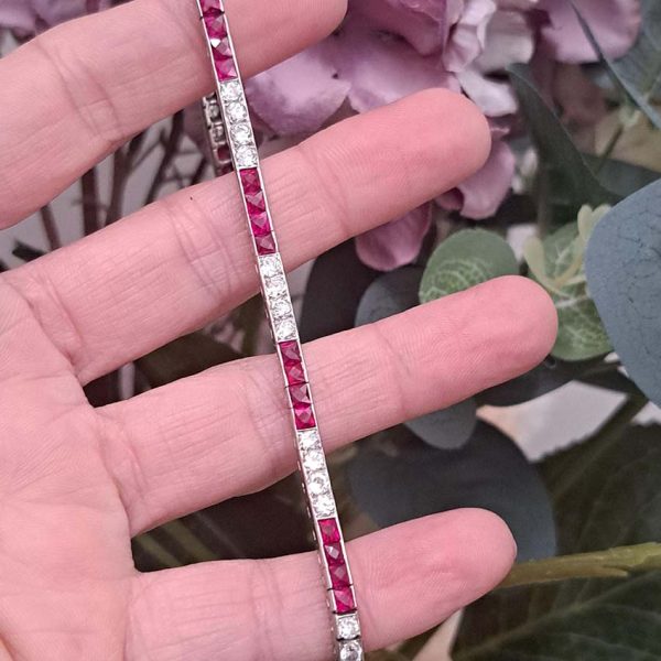 Antique Vintage Art Deco Charles Holl 5ct Ruby and Diamond Line Bracelet