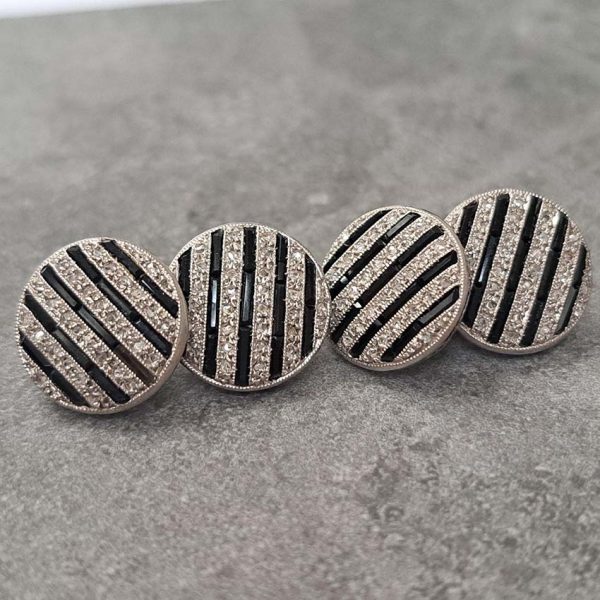 Antique Black Onyx and Diamond Stripe Circular Disc Cufflinks in 18ct White Gold
