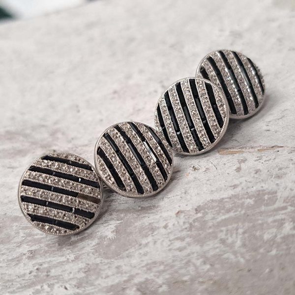 Antique Black Onyx and Diamond Stripe Circular Disc Cufflinks in 18ct White Gold