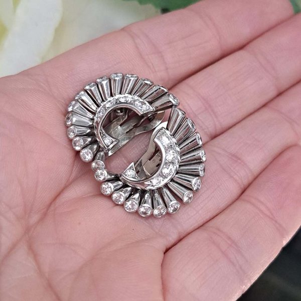 Vintage Van Cleef Arpels Diamond Spray Earrings, solid 18ct white gold spray design accented with 2cts diamonds set to the ends and inside curve. Signed and numbered NY 32918