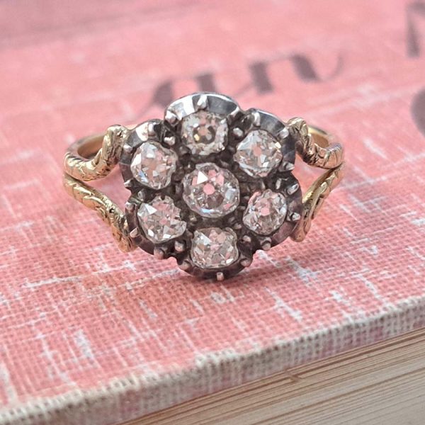 Antique 0.80ct Old Mine Cut Diamond Flower Cluster Engagement Ring