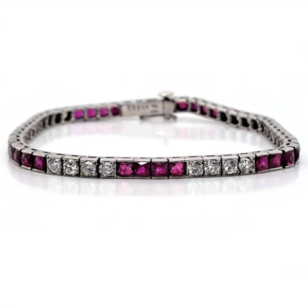 Antique Vintage Art Deco Charles Holl 5ct Ruby and Diamond Line Bracelet