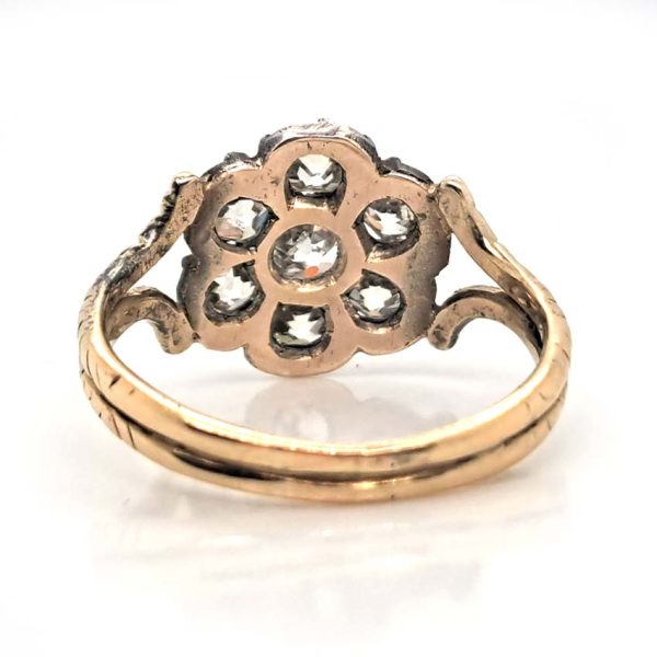 Antique 0.80ct Old Mine Cut Diamond Flower Cluster Engagement Ring in Yellow Gold