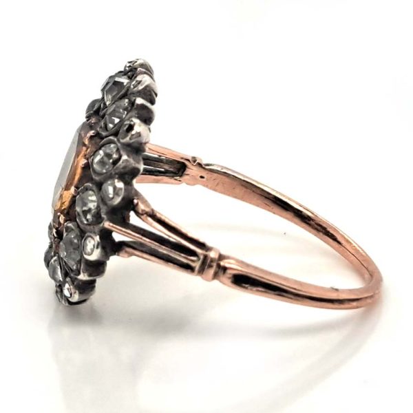 Georgian Victorian Antique Orange Topaz and Diamond Flower Cluster Ring
