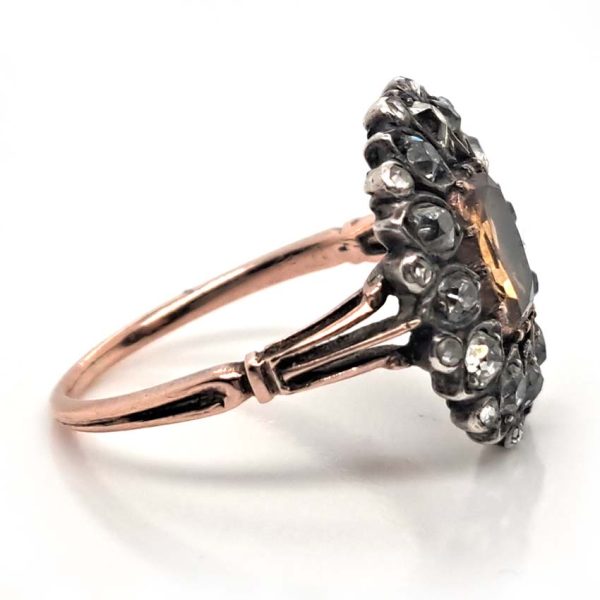 Georgian Victorian Antique Orange Topaz and Diamond Flower Cluster Ring