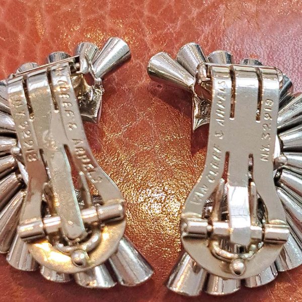 Vintage Van Cleef Arpels Diamond Spray Earrings, solid 18ct white gold spray design accented with 2cts diamonds set to the ends and inside curve. Signed and numbered NY 32918