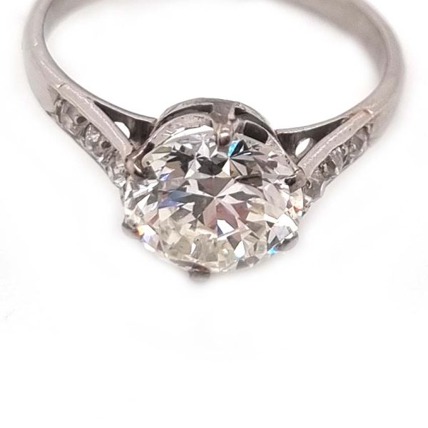 Vintage 2ct Diamond Solitaire Engagement Ring, 2.14ct single stone sparkling diamond six-claw set and mounted in platinum with old-cut diamond shoulders