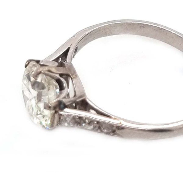 Vintage 2ct Diamond Solitaire Engagement Ring, 2.14ct single stone sparkling diamond six-claw set and mounted in platinum with old-cut diamond shoulders