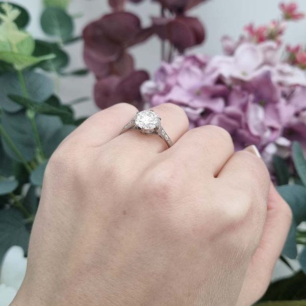 Vintage 2ct Diamond Solitaire Engagement Ring, 2.14ct single stone sparkling diamond six-claw set and mounted in platinum with old-cut diamond shoulders