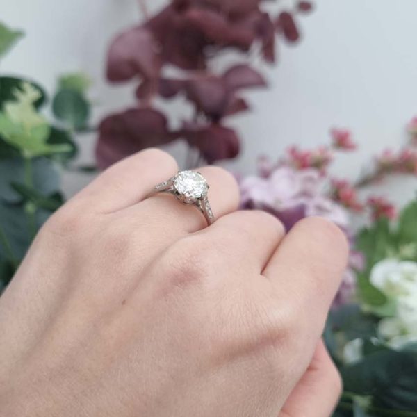 Vintage 2ct Diamond Solitaire Engagement Ring, 2.14ct single stone sparkling diamond six-claw set and mounted in platinum with old-cut diamond shoulders