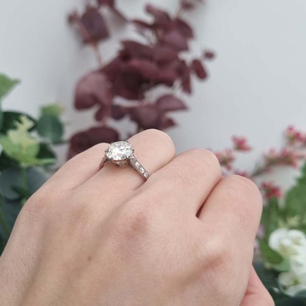 Vintage 2ct Diamond Solitaire Engagement Ring, 2.14ct single stone sparkling diamond six-claw set and mounted in platinum with old-cut diamond shoulders