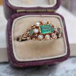 Victorian Emerald And Old Cut Diamond Cluster Ring In 18 Carat Gold