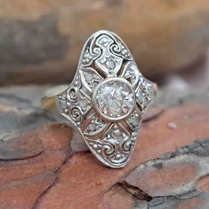 Edwardian Antique Old Cut Diamond Cluster Plaque Ring