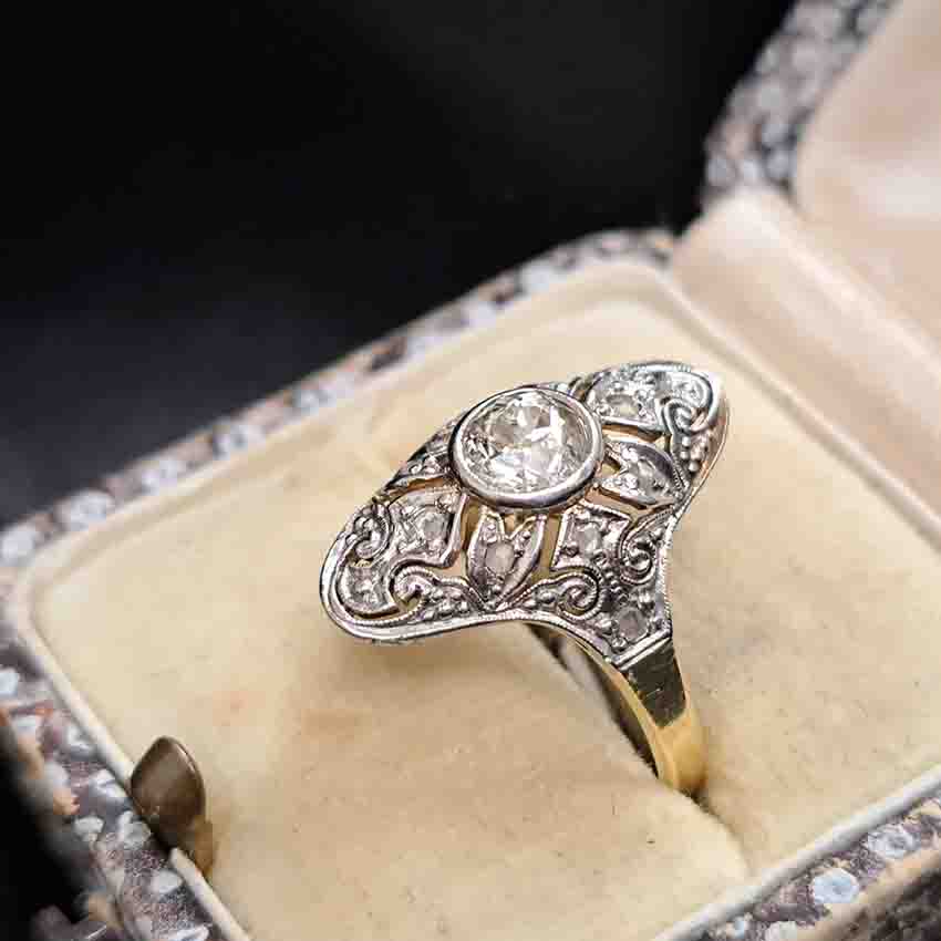 Edwardian Antique Old Cut Diamond Cluster Plaque Ring
