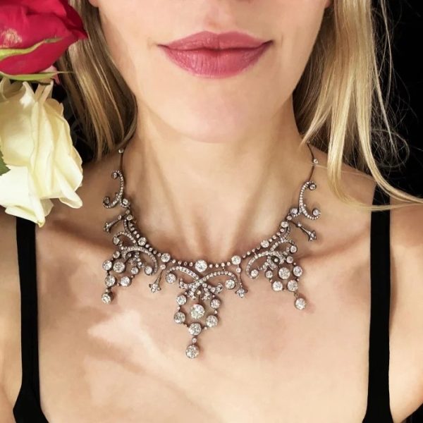 Edwardian Antique Old Cut Diamond Tiara come Necklace, set with 45.62 carats of Edwardian cut and old cut diamonds in silver upon gold, Circa 1900