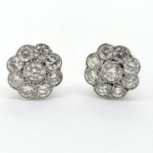 Diamond Daisy Flower Cluster Stud Earrings, 0.80 carats