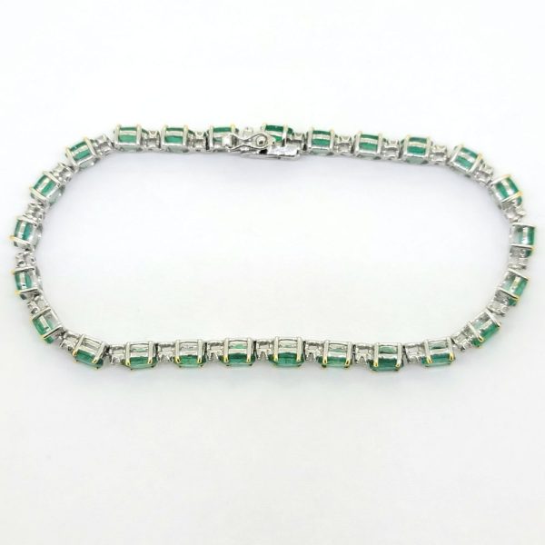 Oval Cut Emerald and Diamond Line Bracelet, , 8.14cts oval-cut emeralds alternated with brilliant-cut diamonds in 18ct gold