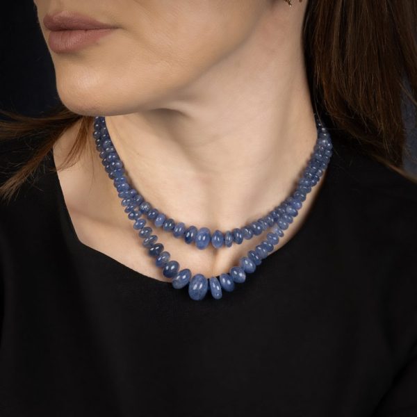 Natural sapphire double strand beaded necklace.