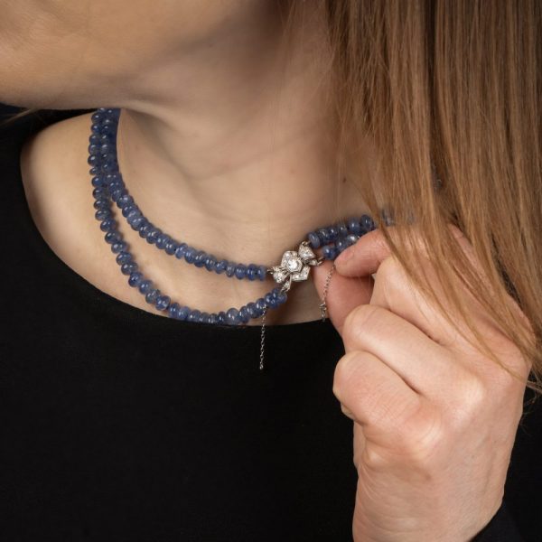 Natural sapphire double strand beaded necklace.