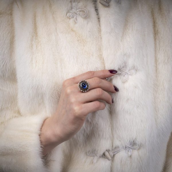 Vintage sapphire and diamond ring in platinum.