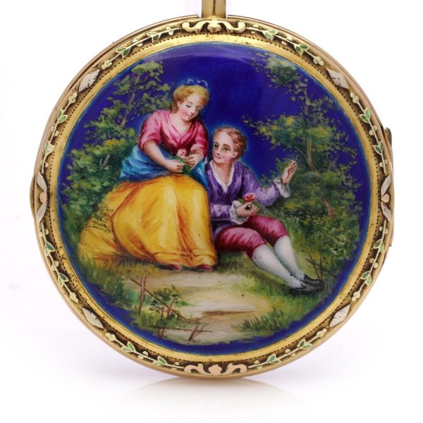 Georgian Swiss verge fusee enamel pocket watch.