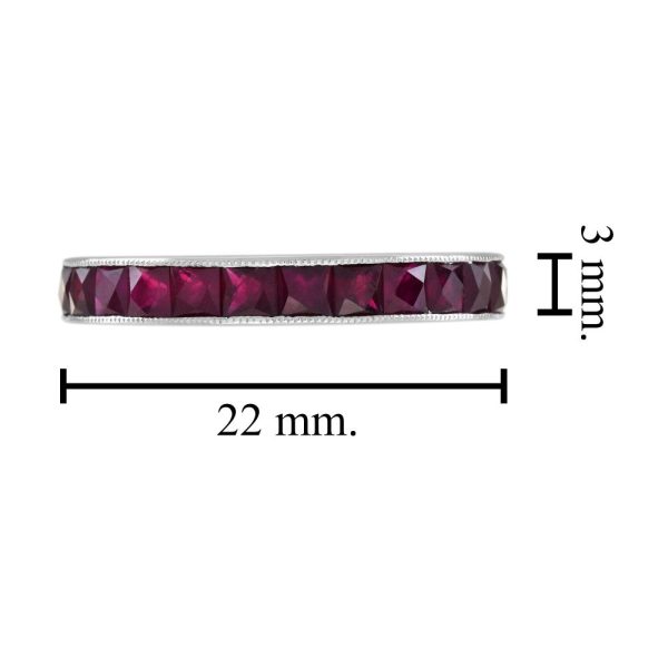 3.90ct French Cut Ruby Full Eternity Band Ring, 18ct white gold band set throughout with 26 rubies totalling 3.90 carats in open-back gallery setting with millegrain detailing