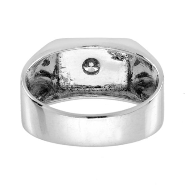 Diamond Set Gents Platinum Wedding Band Ring, angular design platinum band with 0.47ct G VS round brilliant-cut diamond within diamond studded row shoulders