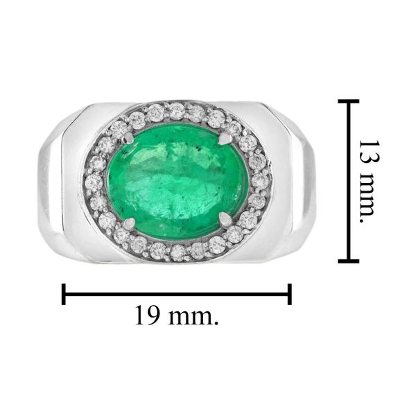 2.87ct Emerald and Diamond Cluster White Gold Signet Ring, substantial gentleman's/unisex chunky 18ct white gold ring with central oval emerald and diamond cluster