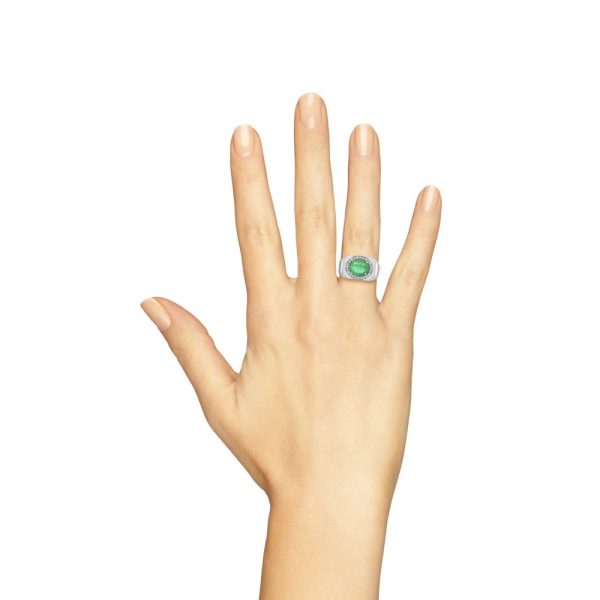 2.87ct Emerald and Diamond Cluster White Gold Signet Ring, substantial gentleman's/unisex chunky 18ct white gold ring with central oval emerald and diamond cluster