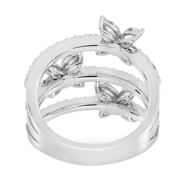 0.90ct Marquise Diamond Triple Floral Band Ring in 18ct White Gold, three rows of diamonds each set with a marquise-cut diamond flower, 1.37 carat total