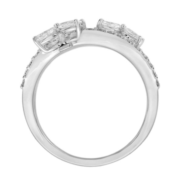 0.90ct Marquise Diamond Triple Floral Band Ring in 18ct White Gold, three rows of diamonds each set with a marquise-cut diamond flower, 1.37 carat total