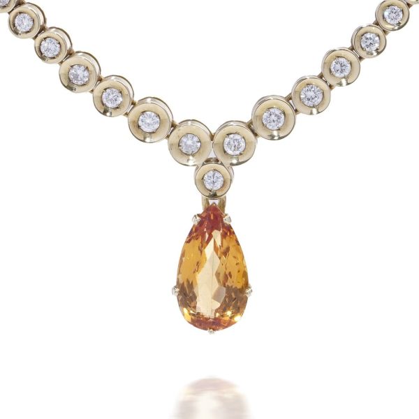 Vintage citrine and diamond necklace in gold.
