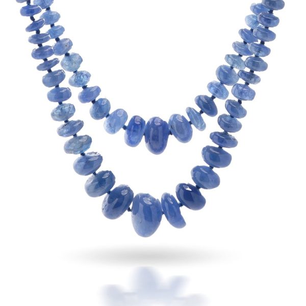 Natural sapphire double strand beaded necklace.