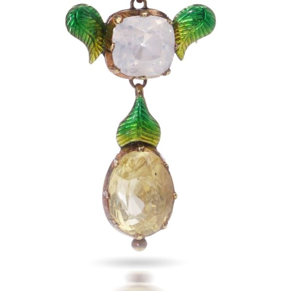 Victorian gemstone and enamel brooch in gold.