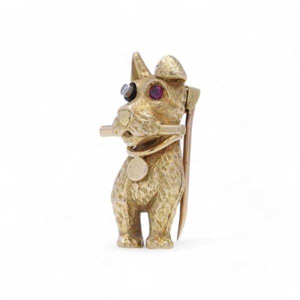 Vintage Cartier schnauzer brooch in yellow gold.
