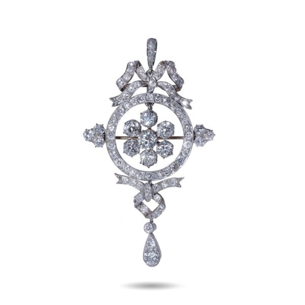 Edwardian diamond brooch/pendant in gold and silver.