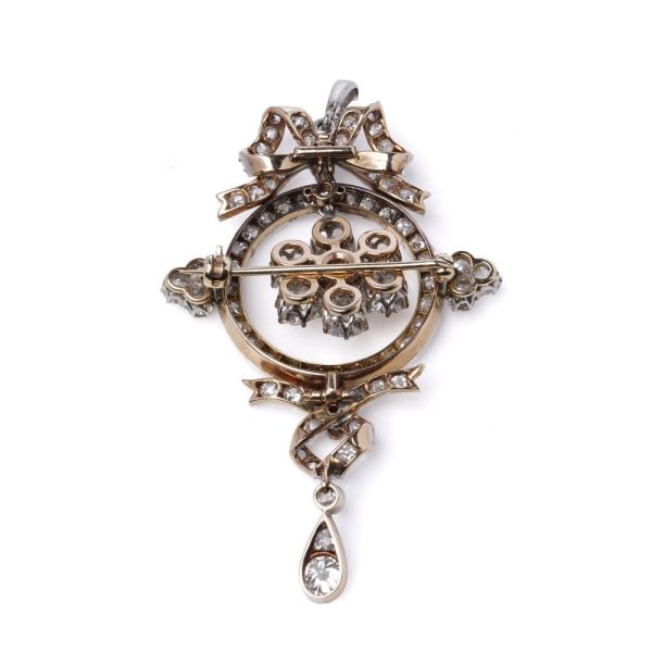 Edwardian diamond brooch/pendant in gold and silver.