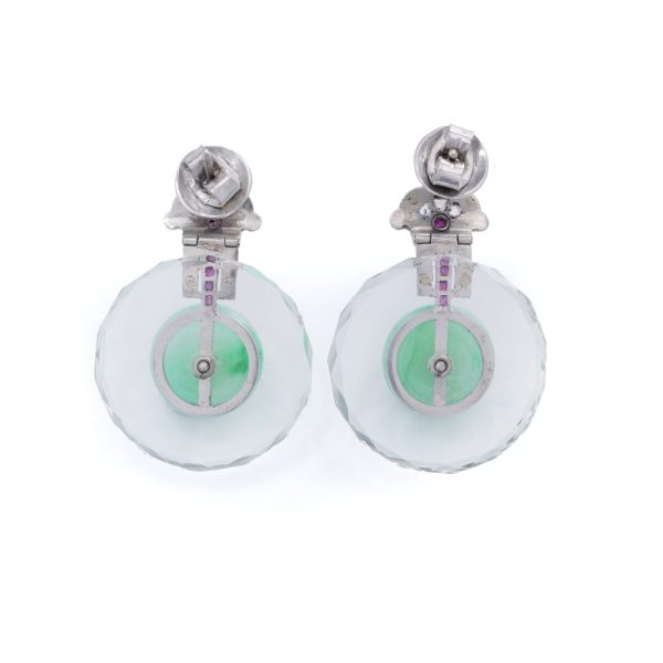 Art Deco gemstone drop earrings in platinum.