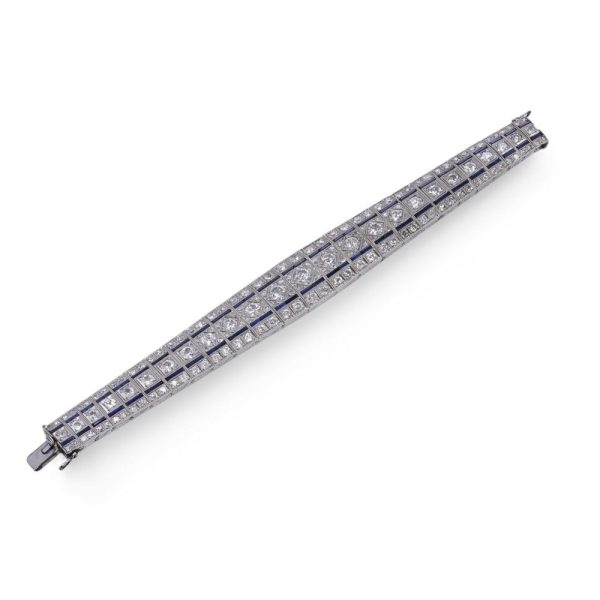 Art Deco diamond and sapphire bracelet in platinum.