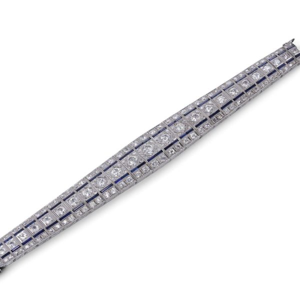 Art Deco diamond and sapphire bracelet in platinum.